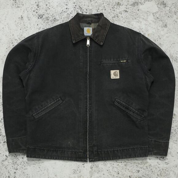 RARE Vintage Carhartt J43 ONX Onyx Faded Black Detroit Jacket Size Medium - Picture 1 of 16